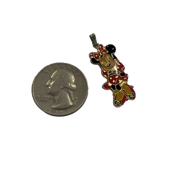 Gold Tone Enamel Minnie Mouse Pendant Charm Disney Dangle Necklace Girls Gift - Picture 3 of 4